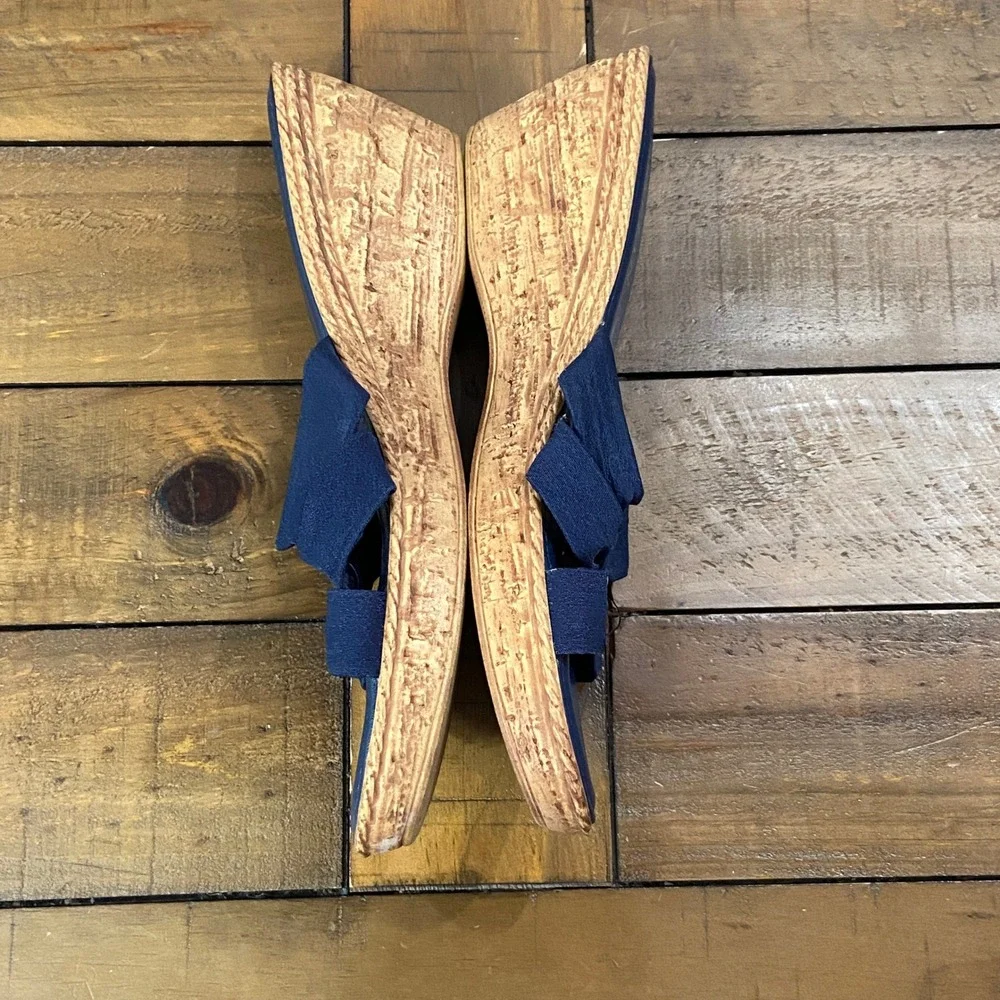 Italian Shoemakers Navy Blue Wedge‎ Sandals Knotted Strap Slides Womens 11 Italy